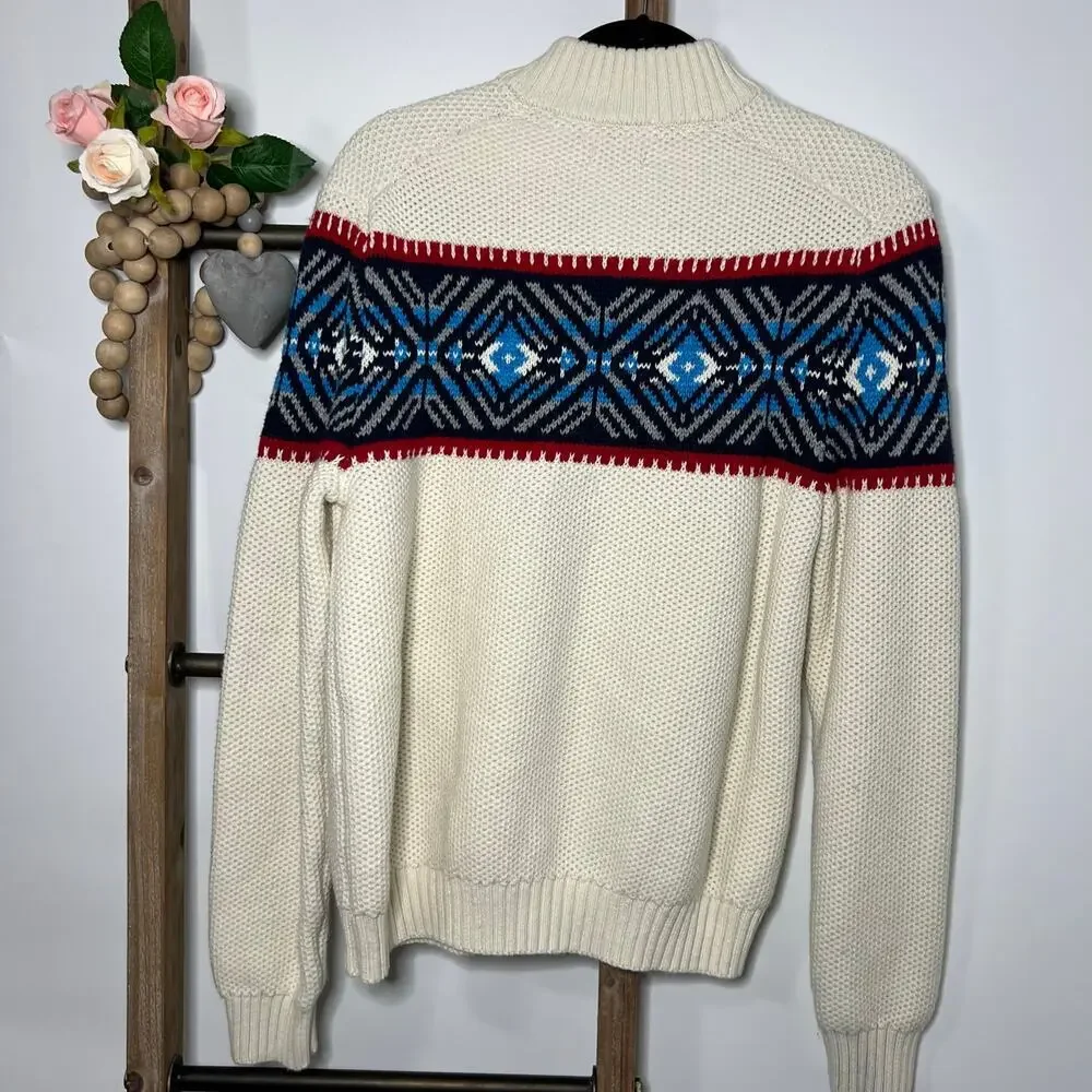 Izod Mens Long Sleeve 1/4 Zip‎ Cream Sweater Size Large